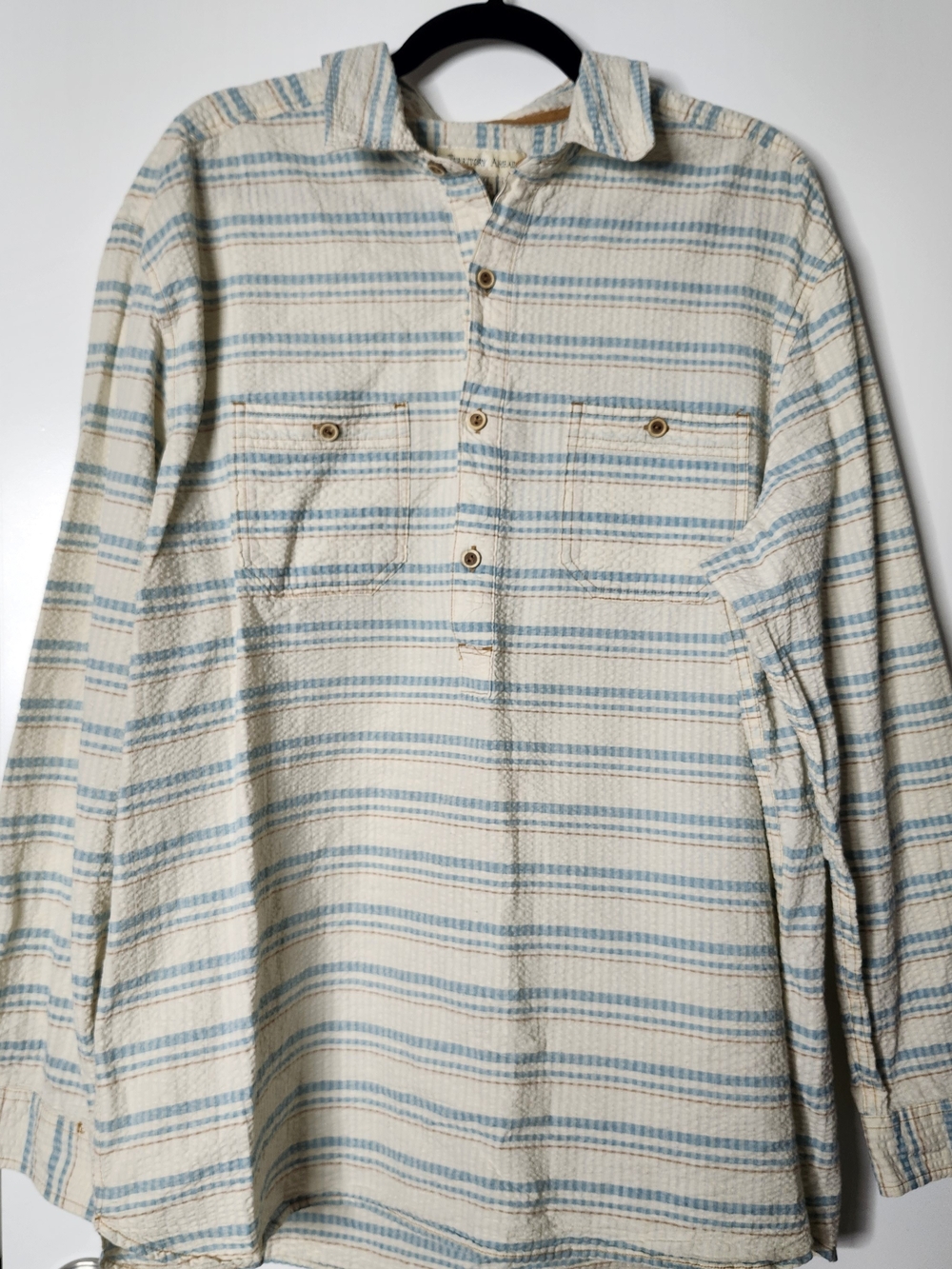 Territory Ahead Seersucker Pullover Shirt Mens XL Long Sleeve Outdoor Beach Surf - Picture 1 of 9